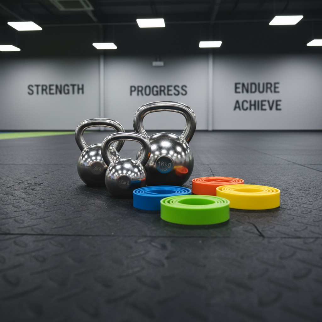 Kettingwiel met diverse gewichten in de gym. Zwee Lastzieën bewerken.